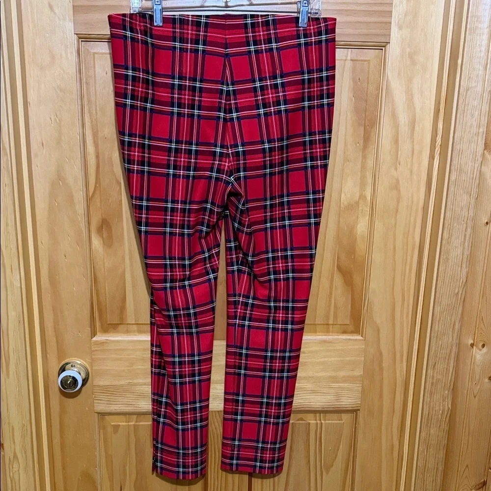 Nygard Luxe Slims Ankle Red & Black Plaid Pull On Pants Leggings, Size Large.